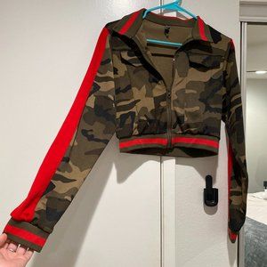 Camo Red Stripe Crop Jacket